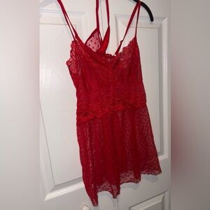NWOT Elegant Red Lace Teddy and Thong Set